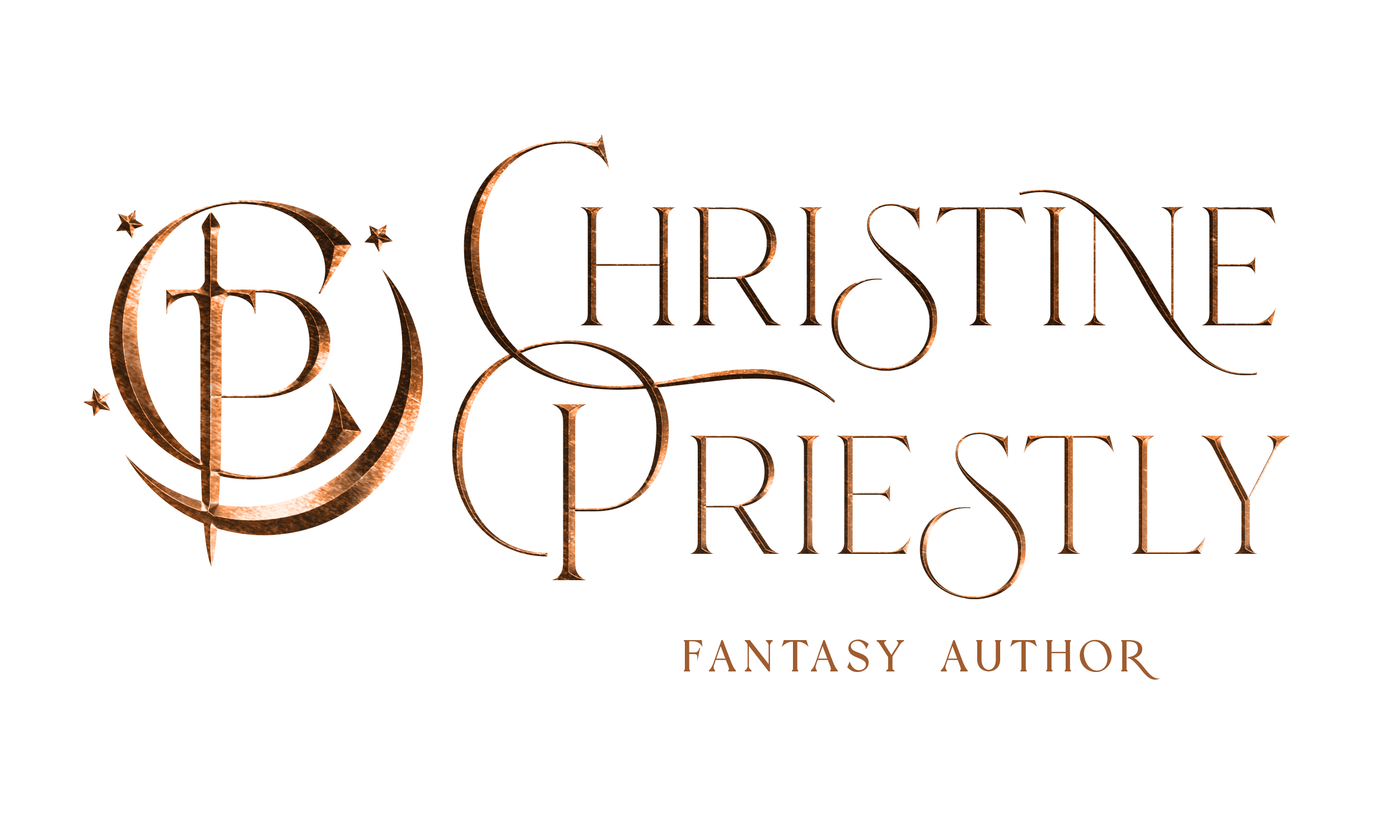 Logo showing Christine Priestly Fantasy Author in silver font